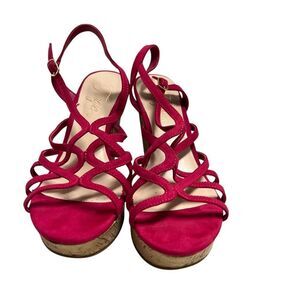 FERGIE Women's Villa 4 Inch Wedge Pink Heels US Size 8‎ Eur 38 Strappy Buckle